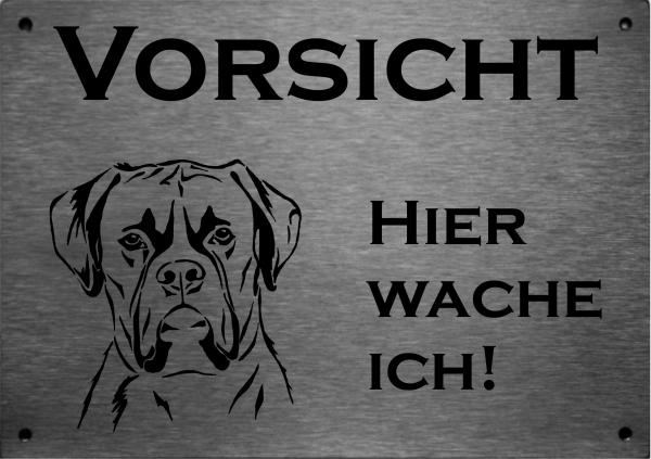 Edelstahl Hundeschild Boxer VORSICHT Hier wache ich!